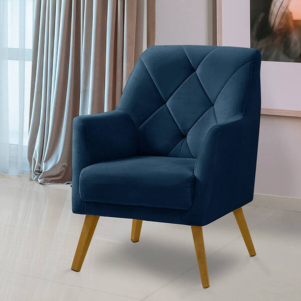 Poltrona Decorativa Bordada Magali Veludo Azul Marinho Lansof