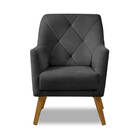 Poltrona Decorativa Bordada Magali Veludo Cinza Grafite Lanso