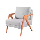 Poltrona Decorativa Braço De Madeira Linho Mona Cinza