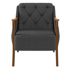 Poltrona Decorativa Braços Em Madeira Hand Linho Chumbo G45 -