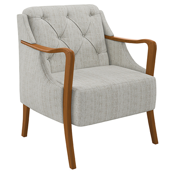 Poltrona Decorativa Braços Em Madeira Hand Linho Cru G45 - Gr