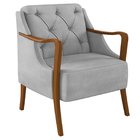 Poltrona Decorativa Braços Em Madeira Hand Veludo Cinza G45 -