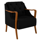 Poltrona Decorativa Braços Em Madeira Hand Veludo Preto G45 -