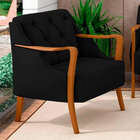 Poltrona Decorativa Braços Em Madeira Hand Veludo Preto G45 -