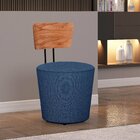 Poltrona Decorativa Cadeira Liz Banqueta Redonda Puff Azul