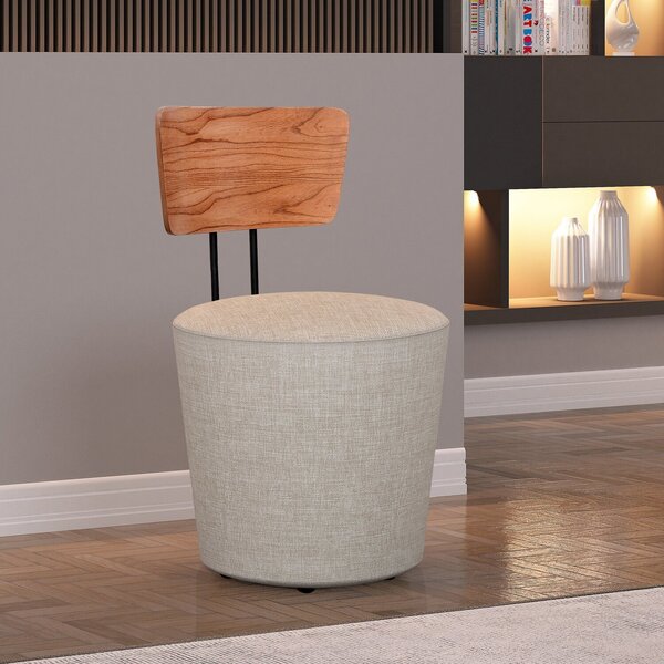 Poltrona Decorativa Cadeira Liz Banqueta Redonda Puff Bege