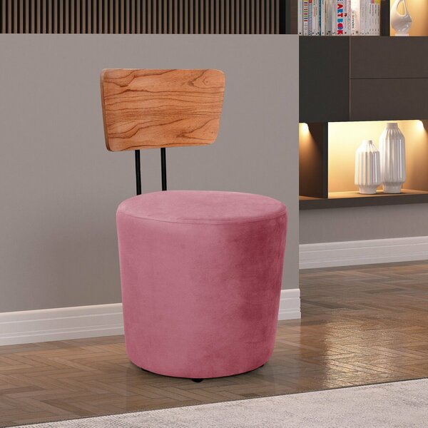 Poltrona Decorativa Cadeira Liz Banqueta Redonda Puff Rosa