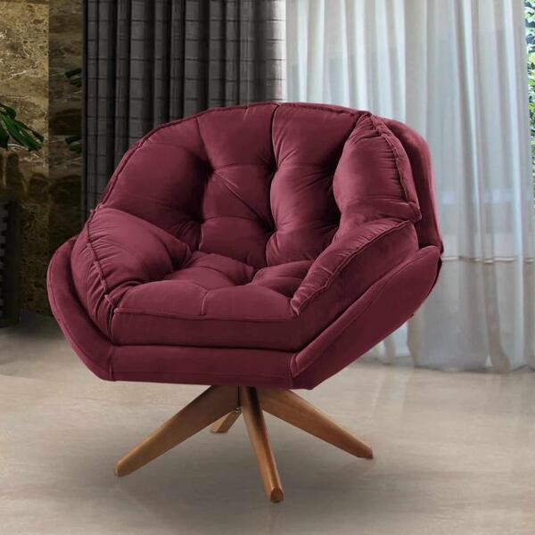 Poltrona Decorativa Califórnia Base Giratória Veludo Vinho