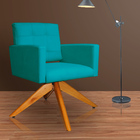 Poltrona Decorativa Camila Pés Madeira Giratório Suede Azul T