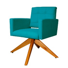 Poltrona Decorativa Camila Pés Madeira Giratório Suede Azul T