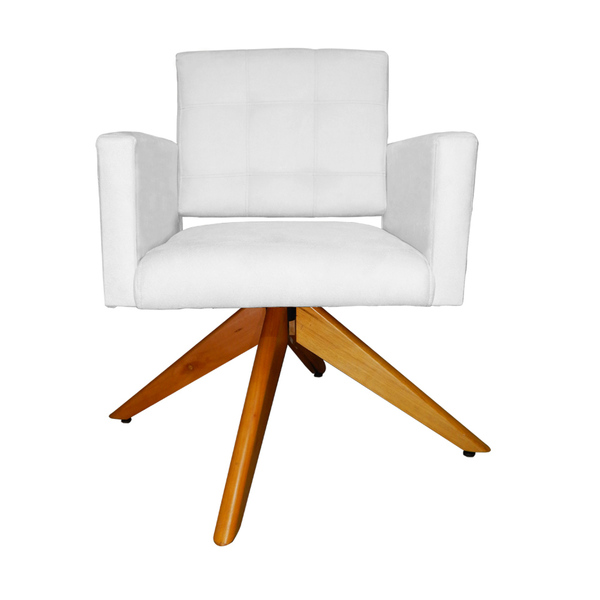 Poltrona Decorativa Camila Pés Madeira Giratório Suede Branco