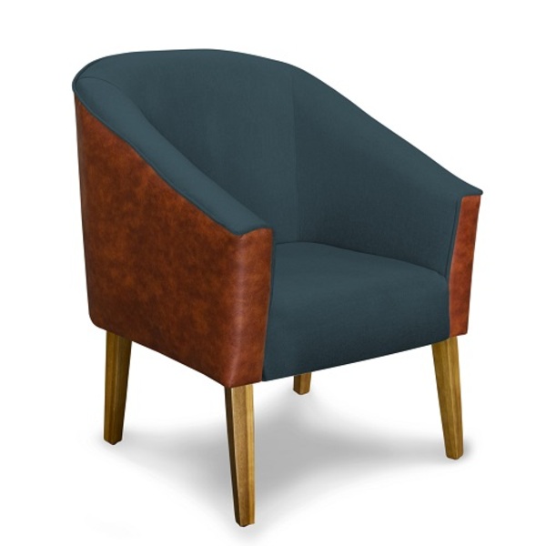 Poltrona Decorativa Cecília Linho Azul Jeans E Courissimo Noz