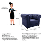 Poltrona Decorativa Chesterfield Ana Corano Azul Marinho - Am