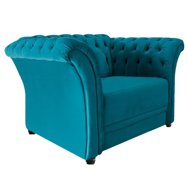 Poltrona Decorativa Chesterfield Sofia Suede Azul Turquesa -