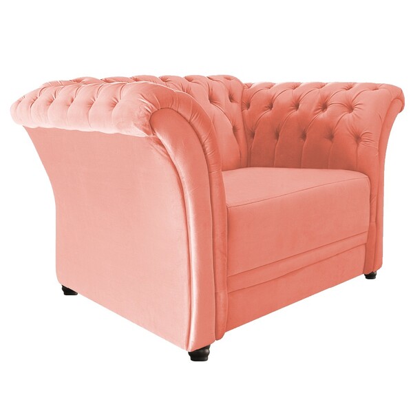 Poltrona Decorativa Chesterfield Sofia Suede Coral - Doce Son