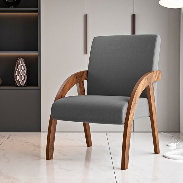 Poltrona Decorativa Cinza Veludo Duda  Cinza