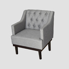 Poltrona Decorativa Clássica Com Base Madeira Linho Cinza - D