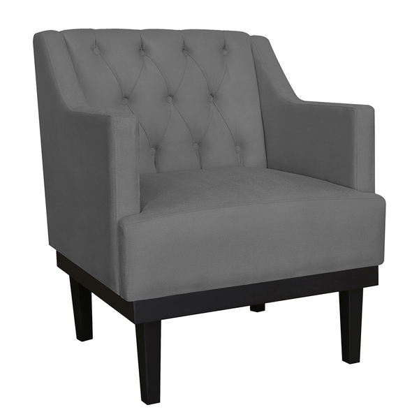 Poltrona Decorativa Clássica Com Base Madeira Suede Cinza - D