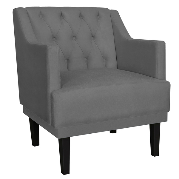 Poltrona Decorativa Clássica Pés Trapézio Suede Cinza - Ds Es