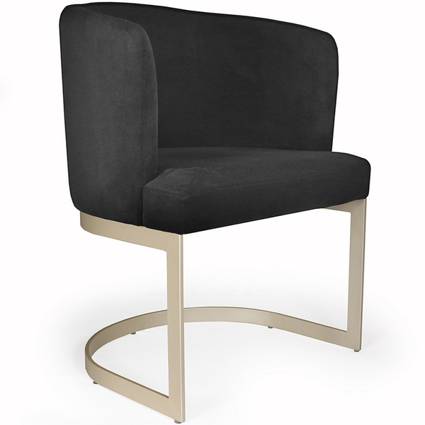 Poltrona Decorativa Cléo Base Champagne Veludo Preto - Casaep