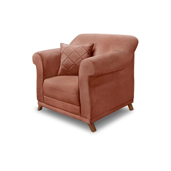 Poltrona Decorativa Com 1 Almofada Armstrong Veludo Cobre G63