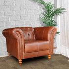 Poltrona Decorativa Com Capitonê Maggiore Couro Camel - Gran