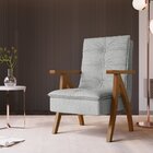 Poltrona Decorativa Com Encosto Alto E Braço De Madeira Ref 5