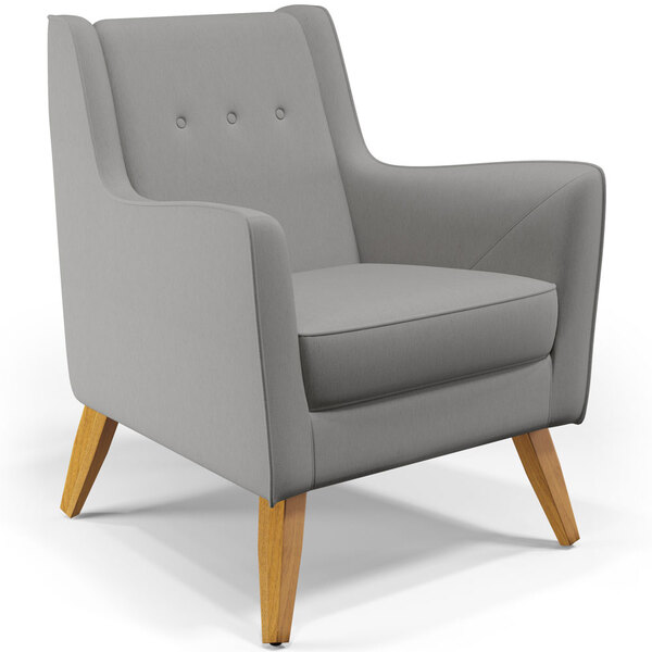 Poltrona Decorativa Com Pés De Madeira Taroba D02 Linho Cinza