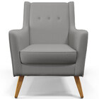 Poltrona Decorativa Com Pés De Madeira Taroba D02 Linho Cinza