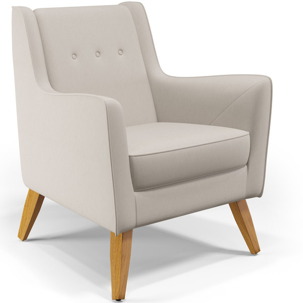 Poltrona Decorativa Com Pés De Madeira Taroba D02 Linho Cru C