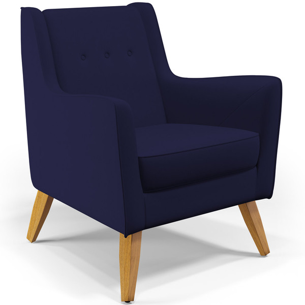 Poltrona Decorativa Com Pés De Madeira Taroba D02 Veludo Azul