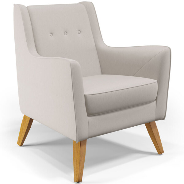 Poltrona Decorativa Com Pés De Madeira Taroba D02 Veludo Bege