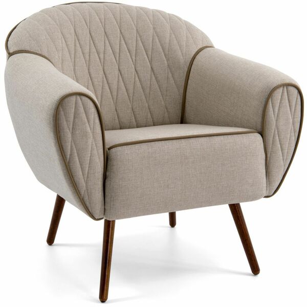 Poltrona Decorativa Com Pés Palito Nina D02 Tressê Bege Rústi