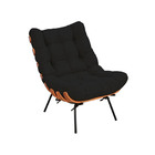 Poltrona Decorativa Com Puff Costela Preta Vallisa Decor