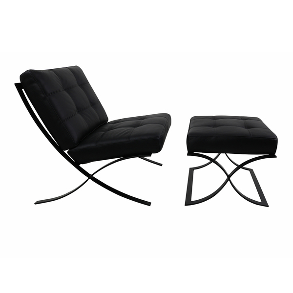 Poltrona Decorativa Com Puff Maya Couro Preto - Sallar Home