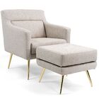 Poltrona Decorativa Com Puff Sala De Estar Pés Alumínio Mary