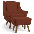 Poltrona Decorativa Com Puff Sala De Estar Pés De Madeira Nao