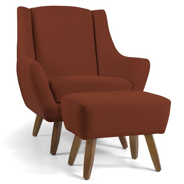 Poltrona Decorativa Com Puff Sala De Estar Pés De Madeira Nao