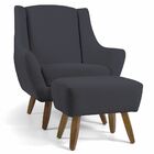 Poltrona Decorativa Com Puff Sala De Estar Pés De Madeira Nao