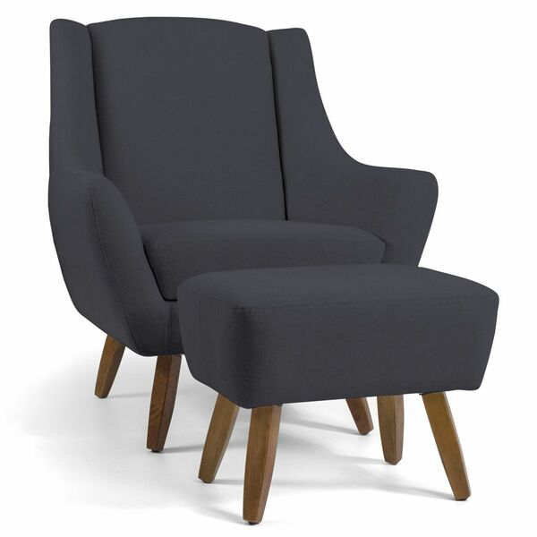 Poltrona Decorativa Com Puff Sala De Estar Pés De Madeira Nao