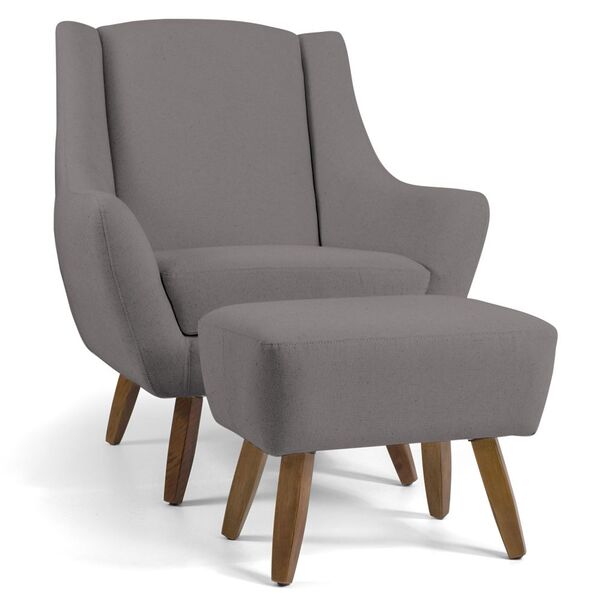 Poltrona Decorativa Com Puff Sala De Estar Pés De Madeira Nao