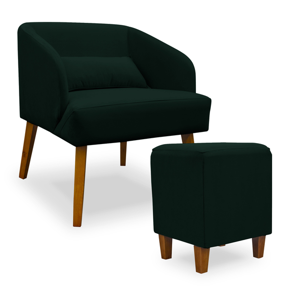 Poltrona Decorativa Com Puff Virgínia Veludo Verde - Montanar