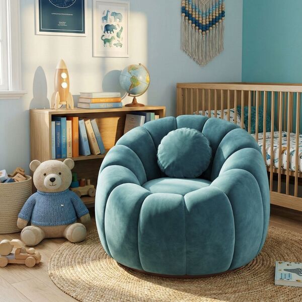 Poltrona Decorativa Concha C/almofada Veludo Azul Turquesa -