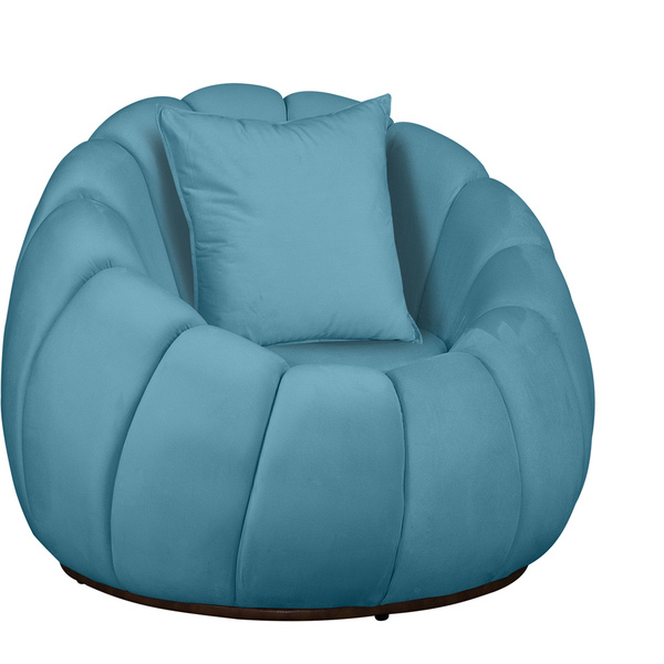 Poltrona Decorativa Concha C/almofada Veludo Azul Turquesa -