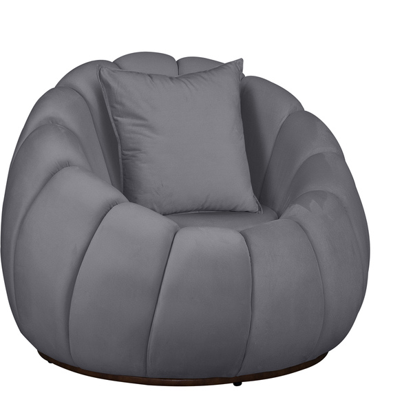 Poltrona Decorativa Concha C/almofada Veludo Cinza - Montanar