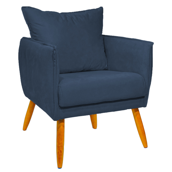Poltrona Decorativa Confortável  Para Sala Ada Suede Azul Mar
