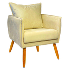 Poltrona Decorativa Confortável  Para Sala Ada Suede Bege Pé