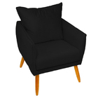 Poltrona Decorativa Confortável  Para Sala Ada Suede Preto Pé