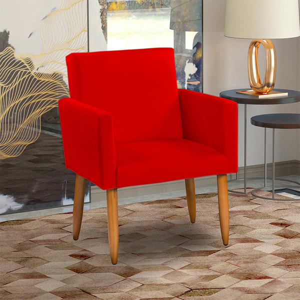 Poltrona Decorativa Confortável Para Sala Nina Suede Vermelho