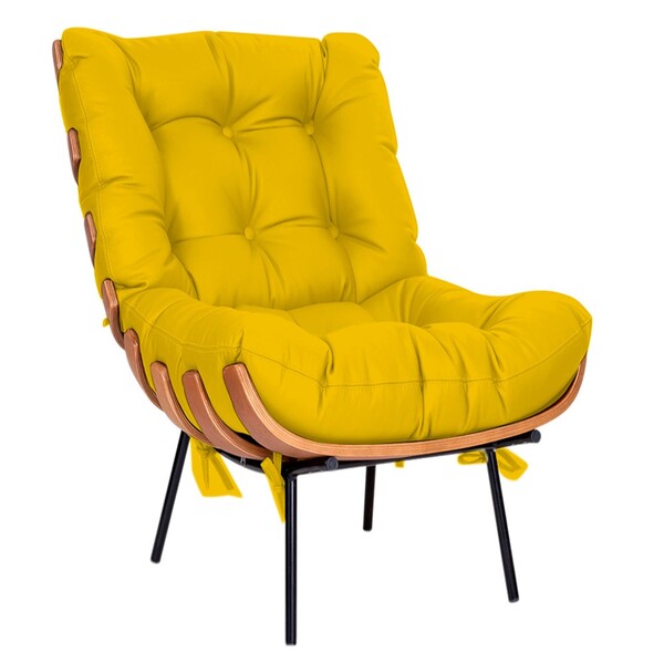 Poltrona Decorativa Costela Base Fixa Corano Amarelo - Amaren